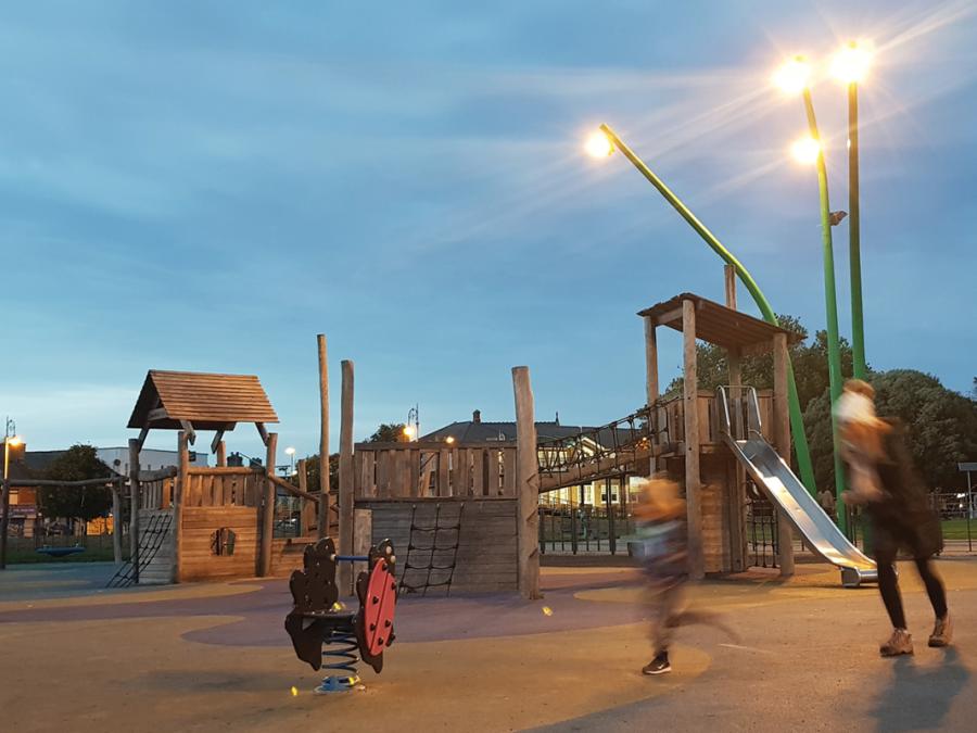 Artificial lighting on public playground, Fairview, Dublin.