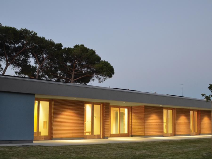 Lighting to rear of Asilo Nido La Chiocciola, San Miniato, Italy.