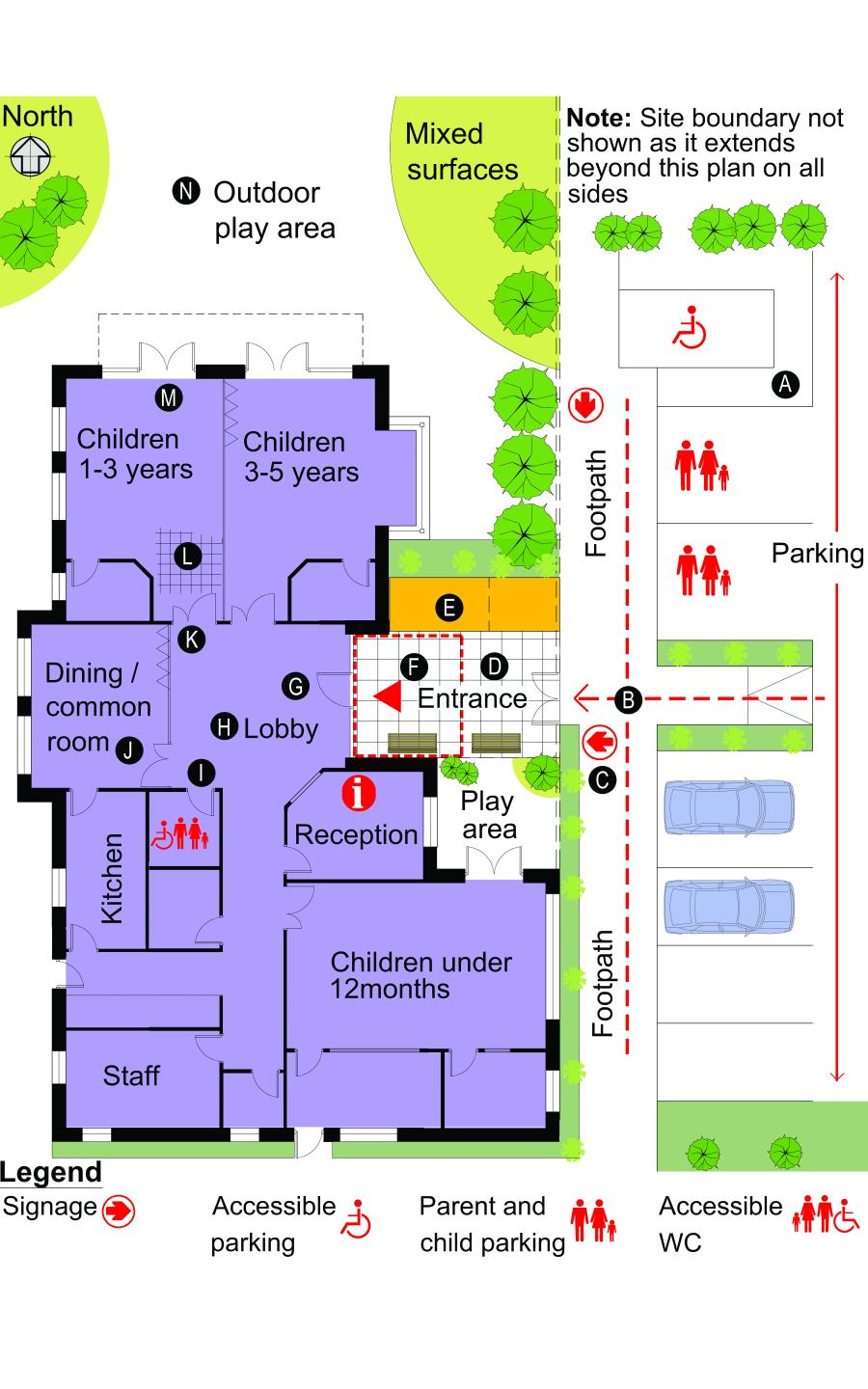 Medium scale, suburban, stand-alone setting floor plan