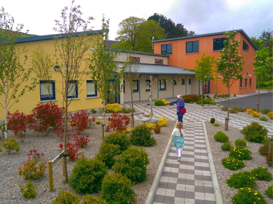 Primary School setting illustration a good balance of pedestrian areas, planting and parking