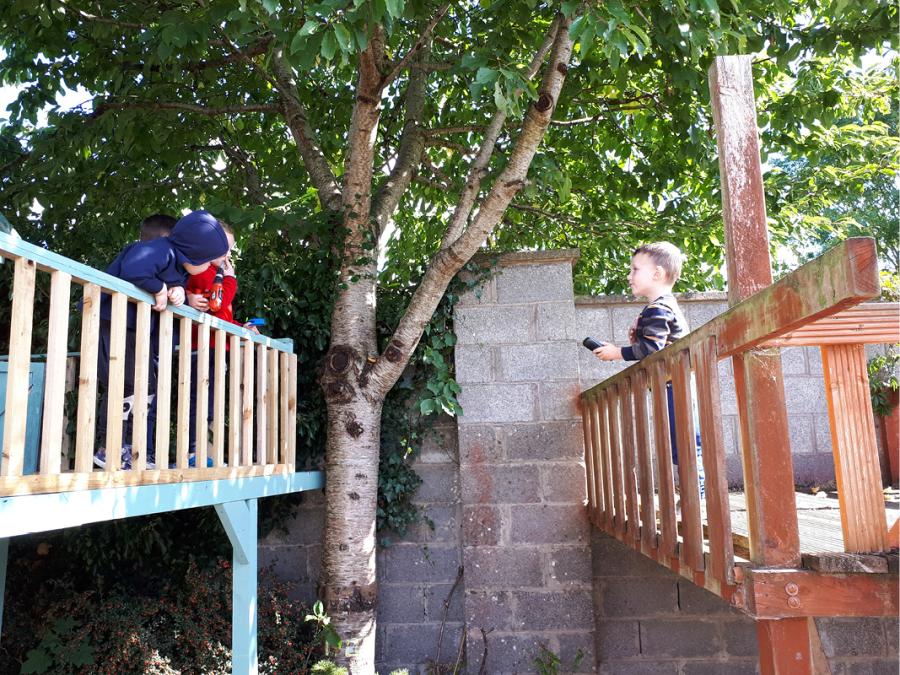 Outdoor play area in an ELC setting with adventure and positive risk. Giggles Playschool, Newbridge, County Kildare