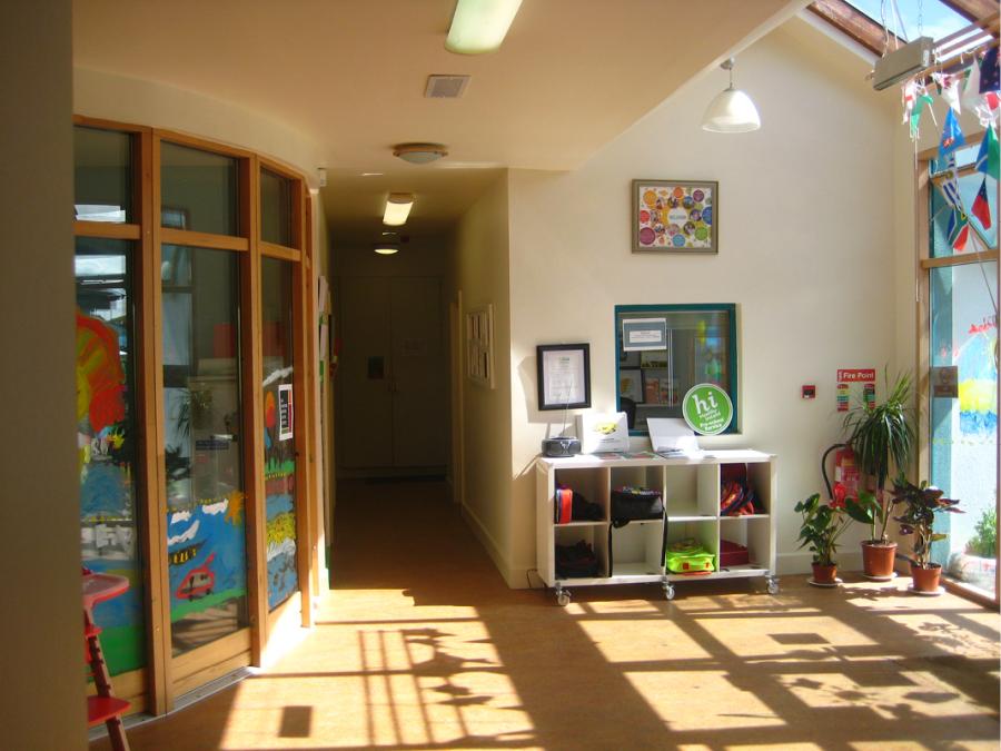 Entrance area an ELC showing a bright and welcoming space. Ballinderreen Community Creche, Ballinderreen, County Galway.