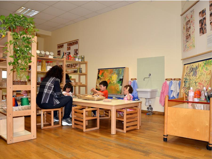 Neutral colours creating a calm environment in an ELC setting in San Miniato, Italy