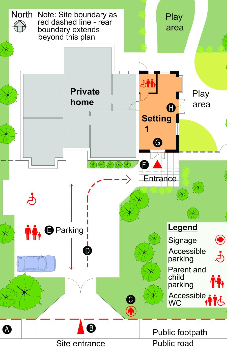 Small scale single room setting attached to a private dwelling floor plan