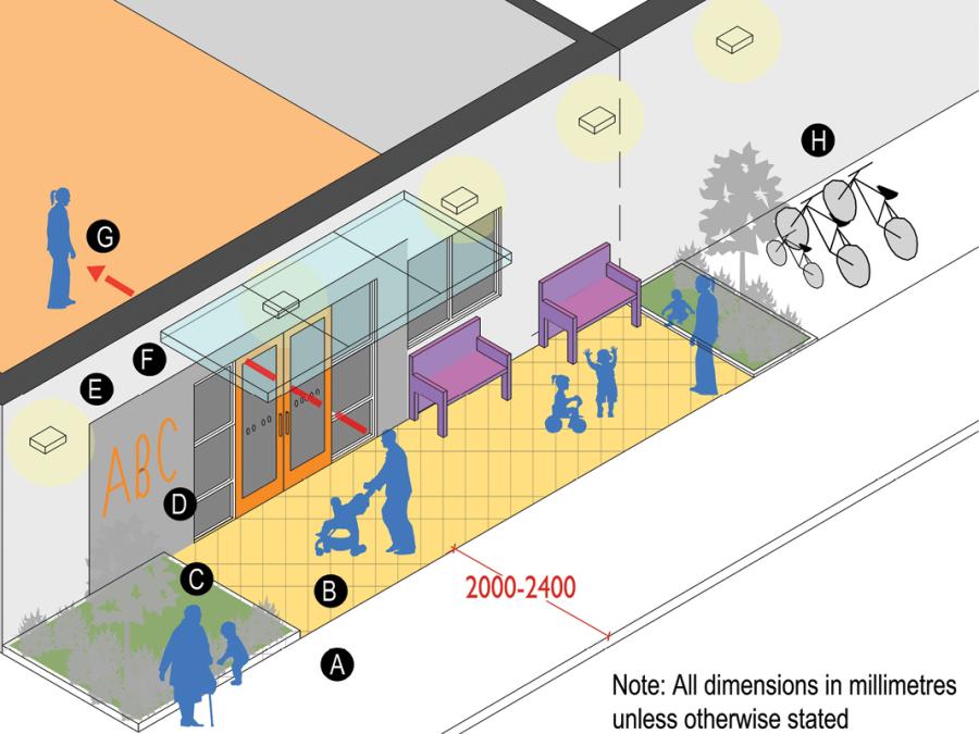 Technical sketch 1: Indicative 3-D sketch showing entrance forecourt.