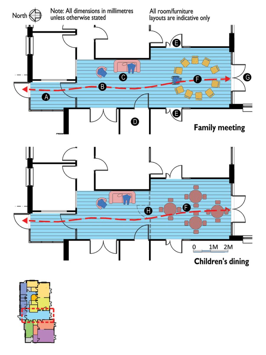 Indicative plan of shared central area showing two seating options.