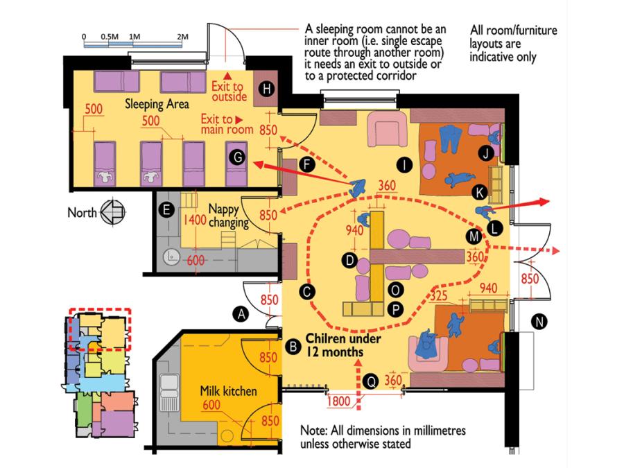 Technical sketch 5: Indicative plan of room for children under 12 months.