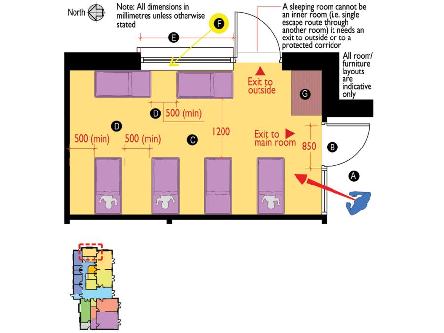 Indicative plan of sleeping room.