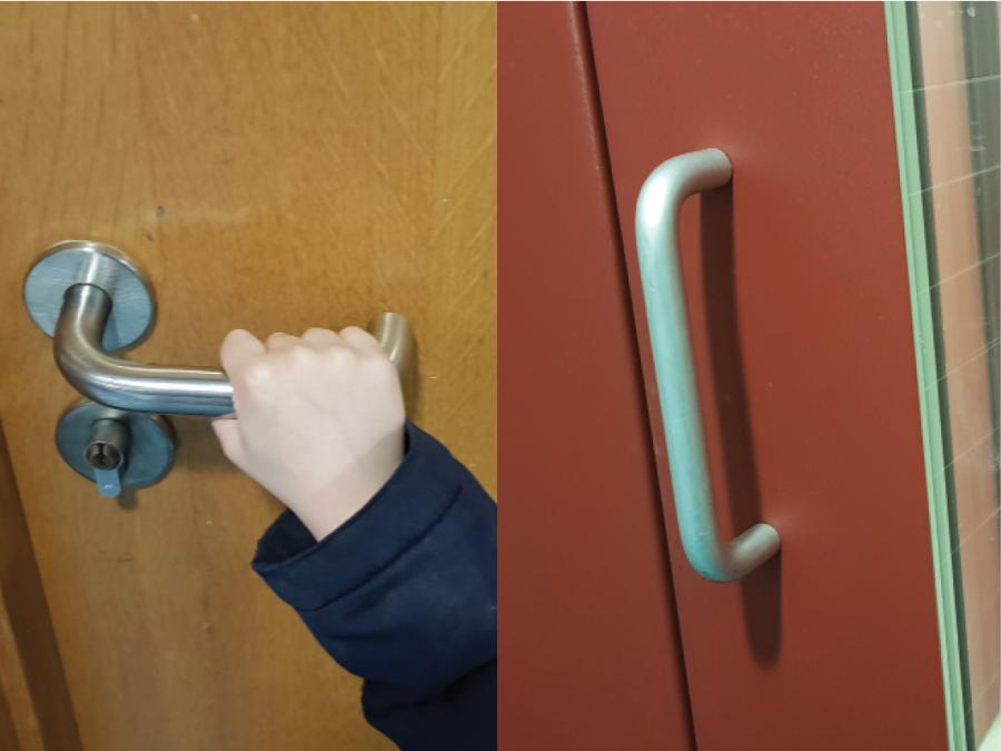 Lever arm door handles and pull handles