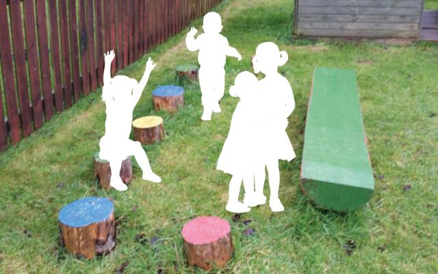 silhouettes of children playing outside